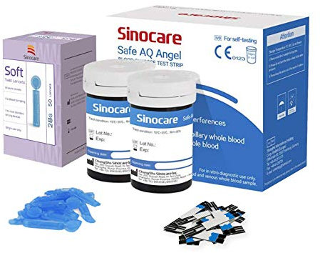 sinocare Diabete Blood Glucose Test Strips x 50 & Diabetes Lancets x 50, Safe AQ Angel, Blood Sugar Test Strips for Safe AQ Angel Only