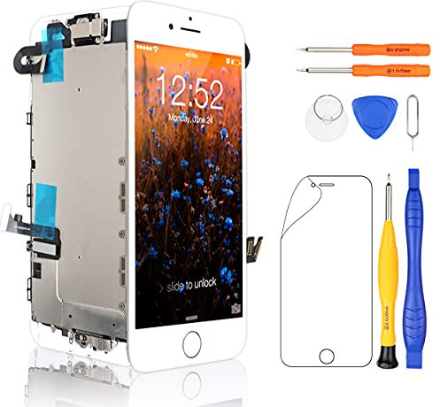 Yodoit for iPhone 7 Plus Screen Replacement White With Home Button, Ear Speaker, Front Camera, 5.5 LCD Display Touch Digitizer + Complete Tool Kit, Screen Protector