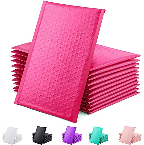 Bubble Mailer 100 Pack, Metallic Foil Bubble Mailers, Waterproof Self Seal Adhesive Shipping Bags, Cushioning Padded Envelopes for Shipping, Mailing, Packaging, Bulk (Pink, 140x175mm)