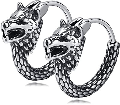 Creolen Ohrringe Herren Wikinger Schmuck - Edelstahl Nordischer Fenrir Wolfskopf Piercing Knorpel Ohrpiercing Amulett Nordische Geschenke Vintage Huggies für Männer