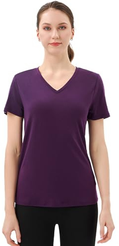 Merino Protect 100% Laine Merinos T-Shirts Femme Col V Manches Courtes sous Vetement Résistance Odeur Couche Base pour Voyage Randonnée Tshirt