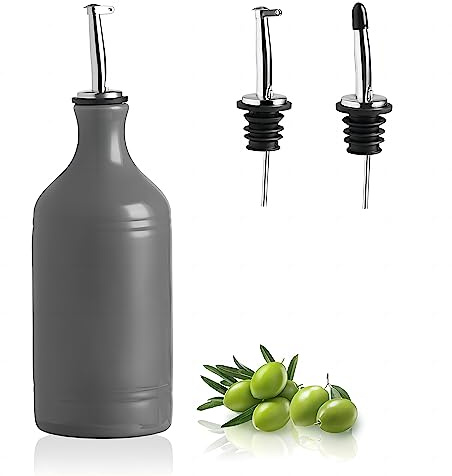 Sweejar Ceramic Olive Oil Dispenser Bottle, Opaque Oil Cruet Protects Oil to Reduce Oxidation, Suitable for Storage Oil, Vinegar, Coffee Syrups & Other Liquids, Pack of 1, 15.5 Fl Oz (Dark Grey)