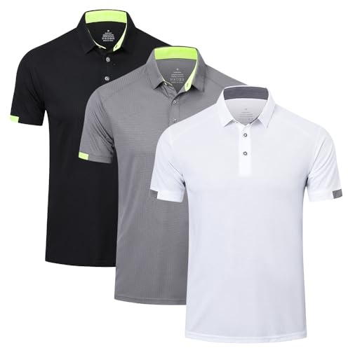 HUAKANG 3 Pack Mens Polo Shirts Quick Dry Breathable Golf Short Sleeve Tops | Sports Running Gym Workout Tennis Tee Lightweight Wicking Polo T Shirts