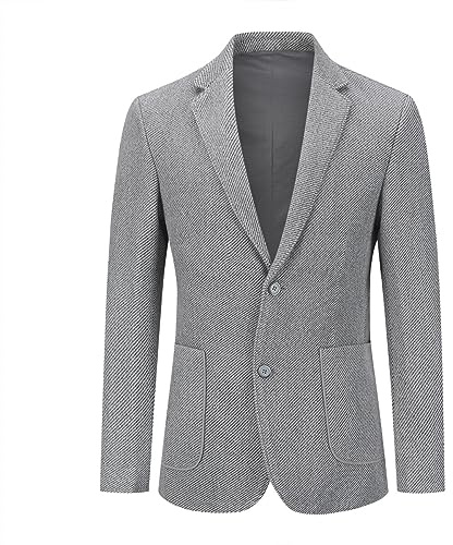 Allthemen Blazer da Uomo Monopetto a Quadri con Due Bottoni Blazer da Abito di Lana Slim Fit Casual da Lavoro #001 Grigio L