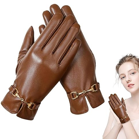 Moxeupon Gants en Cuir pour Femmes | Gants en Cuir PU pour Dames | Gants imperméables sensibles à l'écran Tactile pour Femmes, Maman, Grand-mère, Cadeau d'hiver,