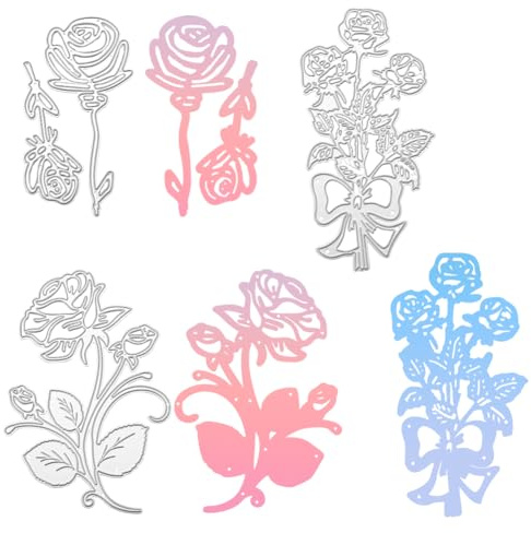 GORGECRAFT 3 Estilos Rosas Flor Troqueles de Corte de Metal Hojas de Primavera Tarjeta Troqueles Plantillas de Estampado Molde para el Día de San Valentín Tarjetas de Papel Álbum de Recortes (Blanco)