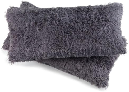 MALIKA 2er Set Flokati KissenhüllenKissenbezug im Doppelpack Cashmer Touch Fleece Kissenhülle, Sofakissen Kopfkissenbezug Kissenbezüge Couchkissen, Farbe:Silber, Größe:2X 40x80 cm