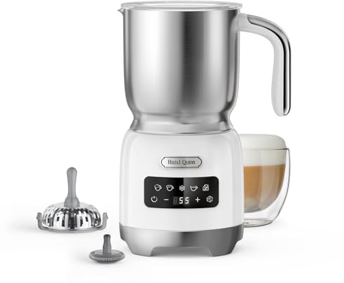 Hazel Quinn Montalatte Elettrico, Funzionalità 5 in 1 di Induzione per Schiuma Latte Calda e Fredda e Cioccolata Calda, Cappuccinatore Elettrico di 400 ML, Lavabile in Lavastoviglie - Bianco Perla