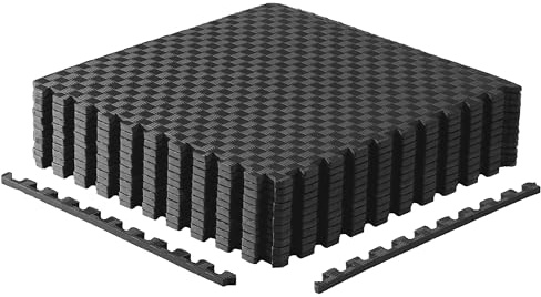 CAP Barbell 1/2-Inch Interlocking EVA Foam Exercise Puzzle Mat Home Gym Flooring - 2 Pack | 24 x 24 x 1/2 | Tatami Pattern - Black