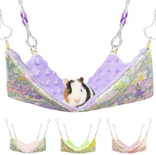 Fnaobai Rat Hammocks for Cage Small Pet Animal Accessories Hanging Warm Hammock Bed Soft Plush Hamster Guinea Pig Chinchilla Ferret Hammocks Carrier for Small Animal Playing Sleeping (Purple Floral)