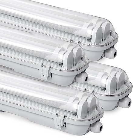 Fiqops LED Feuchtraumleuchte Wannenleuchte 150cm, 24W 4080LM Werkstattlampe, IP65 Wasserfest, mit Zwei T8 LED-Röhren, Neutralweiß 4000K Kellerleuchte Nassraumleuchte (4 Stück)