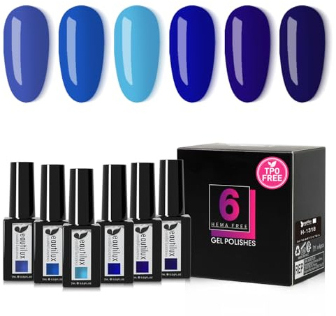 Beautilux UV Nagellack Blau TPO-Frei, 6 Farben 7ml Dunkelblau HEMA-FREE Gel Nagellack Set für Home-Maniküre Nail Art Maniküre (Blau Serie)