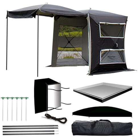 MIAOMI Bus Awning - Freestanding Outdoor Tent Air Tent - Car Tent Awning Camping Tent, Freestanding Car Tent With Sleeping Cabin, Rear Tent Up for 4 People(Black,Medium)