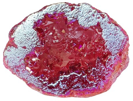 Nupuyai Décor en Grappes de Cristal Enduit de Titane, Géode Cristal Quartz Amas Arc-en-Ciel, Spécimen en Pierre de Cristal Naturelle pour Décoration de Maison et Collection et Cadeaux, Couleur Rouge