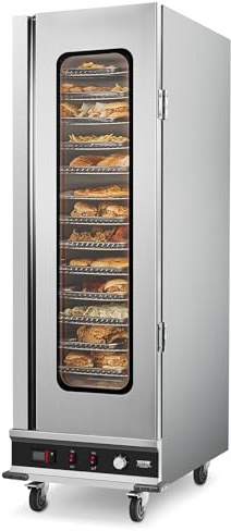 VEVOR Calentador de Alimentos Tipo Caja Caliente, 16 Niveles con Bandeja de Agua, Puerta Única de Vidrio y Estantes Ajustables, Acero Inoxidable, Ideal para Almacenar Pizza, Pollo, Restaurante, 1800 W