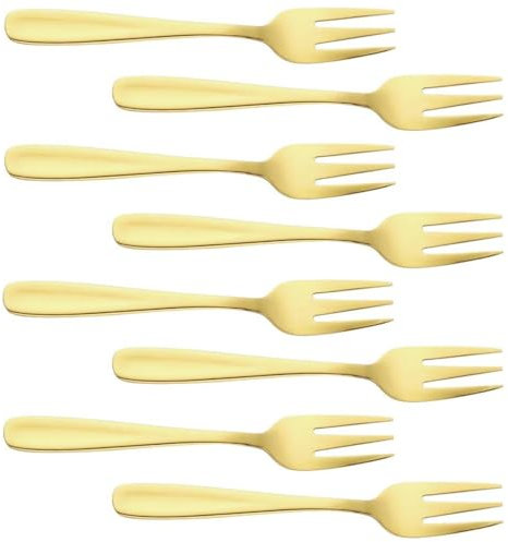 8 PCS Dessert Forks Golden,Cake/Mini Appetizer/Stainless Steel Pastry Fork,Fruit Forks-13.8 CM(5.4 Inch)