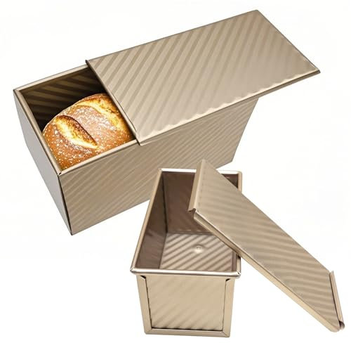 2 pezzi Pane in Cassetta, Toast Stampo per pagnotta con Coperchio, stampo per pane, teglia da forno a forma di torta a rilascio rapido, Grande 21 x 11,5 x 11 cm e piccolo 19 x 9,5 x 8 cm