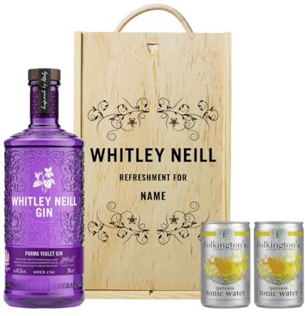 Personalised Whitley Neill Parma Violet Gin Gift Set with Folkington's Tonics - 70cl (43% ABV) - Gifts for Women, Birthday, for Her, Pamper Gifts for Women