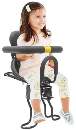 Asiento infantil para bicicleta, asiento delantero con mano corriente, con cinturones de seguridad y protector en U, ajustable, capacidad de carga 35 kg, adecuado para bebés de 1 a 5 años y es