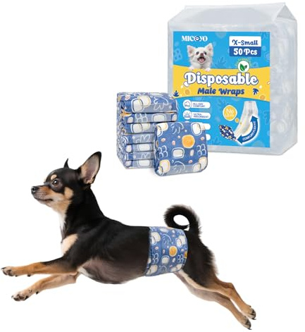 MICOOYO Pannolini Cane Maschio Usa e Getta, Super Assorbenti, Fasce Addominali per Cani con indicatore di umidità, Pannolini per Cani per Incontinenza|marcatura(XS,20 pezzi)