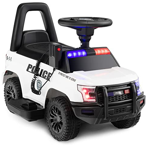 COSTWAY Polis Elektrobil för barn, 6 V Elektrisk barnbil med förvaringsutrymme & Megafon & Varningsljus & Tuta & Fotpedaler, Elektrobil för barn från 18 månader (Vit)