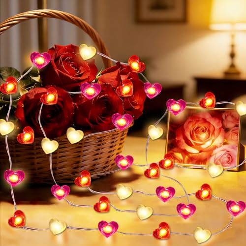KATELUO Guirlande Lumineuse LED en Forme de Cœur, 3 Mètre LED Guirlande Lumineuse Intérieur Coeur, Lumières de Fées pour Décoration Interieur Exterieur, pour Saint-Valentin, Mariage, Anniversaires