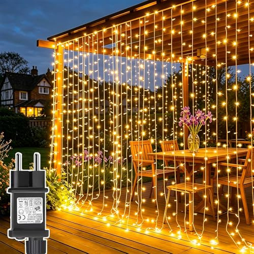 Lichtfam Tenda Luminosa Natale 300 LED 3x3m Luci Natale con Spina