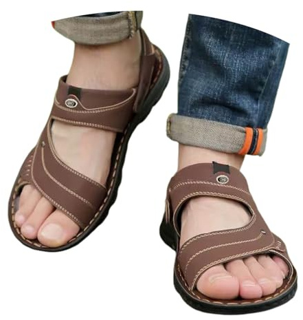 Sandales orthopédiques en cuir pour homme - Chaussures d'été pieds nus - Sandales de trekking confortables - Sandales de plage avec semelle intérieure - Sandales de randonnée - Sandales de travail