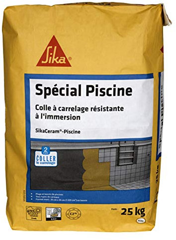 SIKA - Colle à carrelage extérieur spéciale piscine (classe C2-ET) - SikaCeram Piscine Blanc - Résistante à l'immersion - Facilité de pose murale - 25kg
