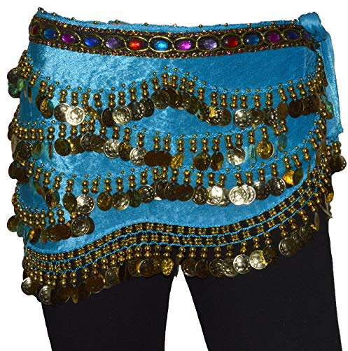 Danskläder & accessoarer magdans myntbälte sammet höftduk Belly Dance magdansbälte karneval mynt, Turkos, Länge: 156 cm / Breite: 30 cm