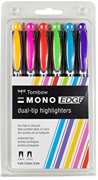 Tombow WA-TC-6P Textmarker MONO edge mit Keil- und Rundspitze 6er-Set, 180 x 10 x 2 cm