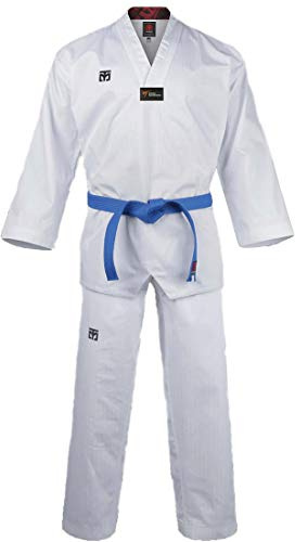 Mooto Korea Taekwondo Basic 4.5 Uniform White Neck WT Logo TKD Martial Arts MMA Karate Jiu Jitsu Kickboxing, Men, White, 180(Height:180~189cm)(5.90~6.20ft)