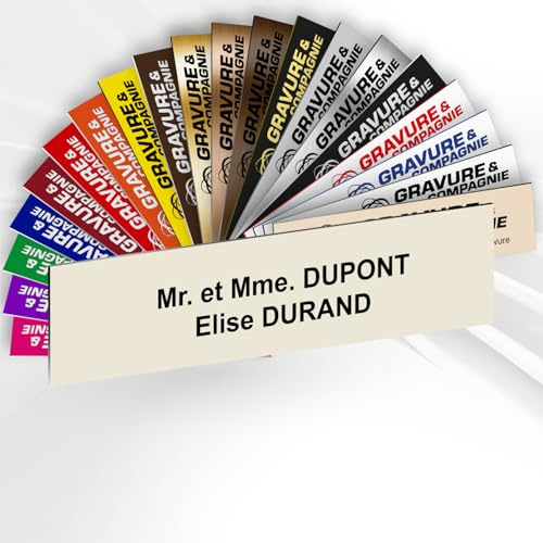 Plaque Boîte aux Lettres Personnalisable De 1 À 3 Lignes – Nom Gravé – Adhésive PVC – 10 x 2,5 cm (Beige)