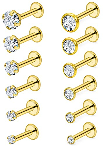 Vsnnsns 16G Lip Rings Stainless Steel Snake Bite Piercing Monroe Lip Rings Labret Medusa Piercing Jewelry Cartilage Tragus Helix Conch Lobe Earrings Studs Piercing Jewelry for Women Men Gold 8mm