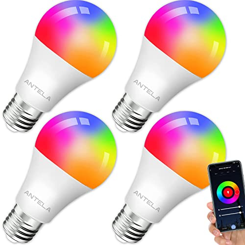 ANTELA Alexa Lampe WLAN Glühbirne E27, 9W LED RGB Birne, Warmweiß (2700K) Kaltweiß (6500K), APP Steuern Kompatibel mit Alexa, Google Home, 4 PCs