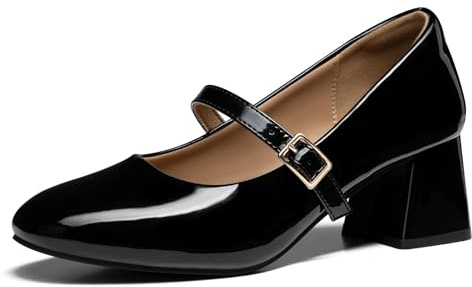 Trary Mary Jane Shoes Women Chunky Heels for Women Round Toe Pumps Dress Shoes Black