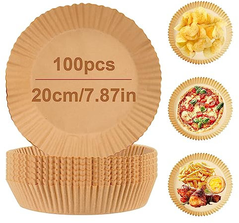 100 pezzi di carta da forno per friggitrice ad aria calda, 20 cm, carta da forno antiaderente monouso, carta pergamena, antiaderente, per forno, forno a microonde