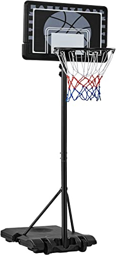 Yaheetech Portable Basketball Hoop Adjustable Basketball Goal System with 30'' PE Backbaord & 2 Wheels & 7-8ft Height