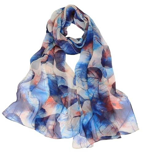 GWAWG Foulard Femme écharpe pour Légère Bleu Feuille pour la Plage le Quotidien Fête Banquet