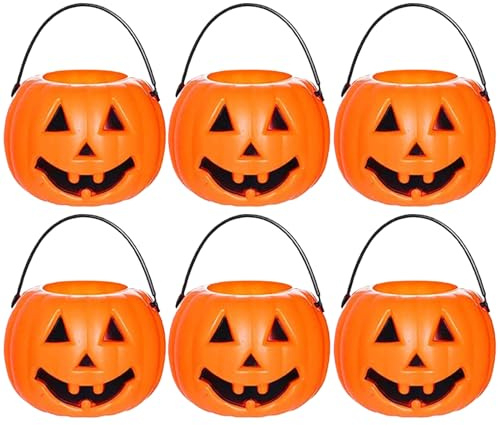 Lot de 6 seaux à Citrouille d'halloween, Seau à Bonbons à la Citrouille avec Sourire du Diable, Porte-Bonbons en Plastique pour Halloween avec poignée, Seau d'halloween pour Halloween, Style 1.