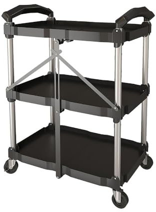 Mecent Servierwagen klappbarer mit Rollen, rollwagen mit 3 böden, Grillwagen Outdoor für Heimgebrauch