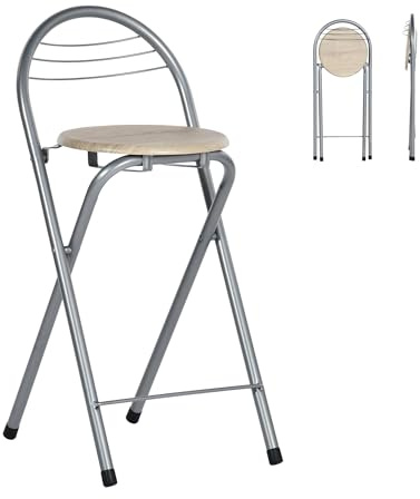 Liink1Ga Set med 6 bärbara fällbara pall, hopfällbar med ryggstol, barstol, vikbar, 61 cm hög sits och ryggstöd vikbar pall barstolar för inomhus, utomhus, barer, camping, ek och silver