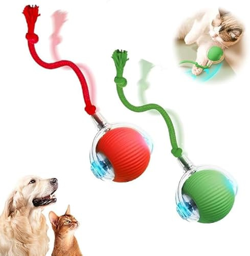 Pelota Interactiva para Perros, Pelota para Perros Que Rueda Sola, Juguetes Interactivos para Gatos, Juguete Automático para Gatos, Juguete Inteligente Automático con Que Rueda 360° (Rojo+Verde)