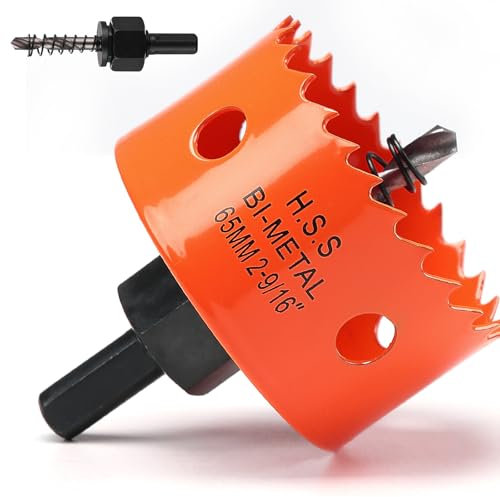 Hole Saw 65mm, Hole Saw with Drill Bit for Wood, Orange Bi-Metal Hole Cutter Smooth Cutting for Soft Metal, Drywall and Plastic