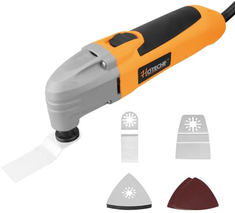 Hoteche Utensile multifunzione da 200 W con accessori – Strumento oscillante con 22.000 giri/min, angolo di oscillazione a 3°, con lama per sega, raschietto, pad abrasivo e altro ancora per legno