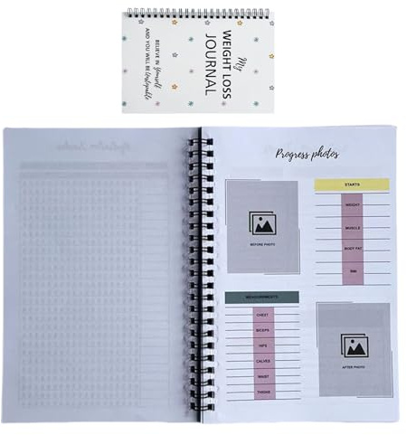 Vikt förlust journal, matdagbok, papper hälsovårdsspårare fitness log bok bärbar dator, wellness-planner för män, kvinnor och nutrition, 21 x 14 x 0,4 cm (8,27 x 5,51 x 0,16 tum)