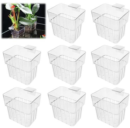WANDGU Set di 8 supporti per piante da acquario: supporto per piante da acquario, acrilico trasparente, sospeso, piante da acquario appese, piante acquatiche per acquario