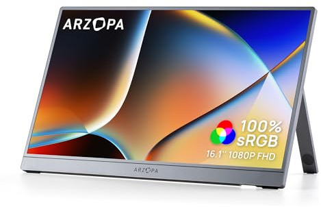 ARZOPA 16,1 tum Z1C FHD 1080P bärbar bildskärm 100 % sRGB, IPS, HDR, ultratunn, bärbar skärm med metallhölje i grått – andra skärmen för bärbar dator, Mac, PC, Xbox, Switch, PS5 – Z1C, grå