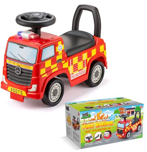 Xootz Mercedes-Benz Fire Engine Foot to Floor Ride On, Kids Manual Ride On Car with Lights and Horn, Official Licensed Mercedes Truck for Kids Ages 18 Months Plus