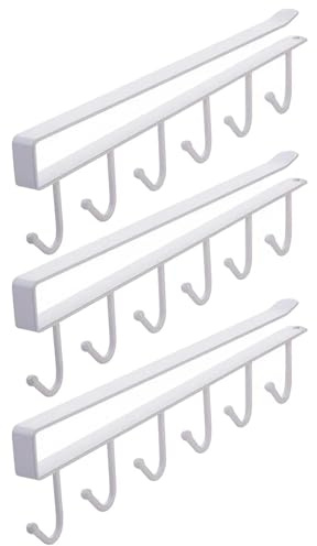 Fognill 3 Pack Mug Holder Under Cabinet, Cup Holder Under Cupboard & Shelf - No Drilling Mug Storage Rack, Mugs Drying Hanger Display Rack for Kitchen Cupboard, Coffee Bar, Restaurant